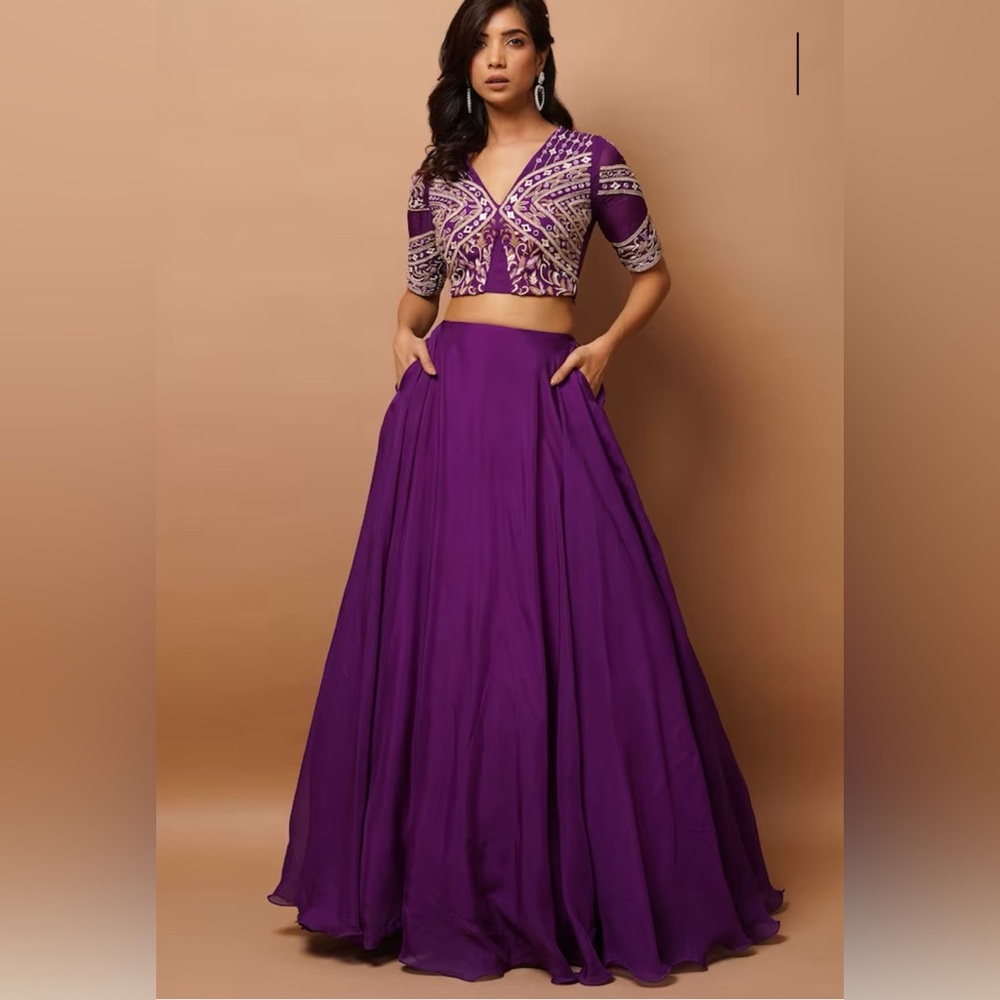 Dark Purple Lehenga - Elegant Reception Wear Indian Attire (Custom)